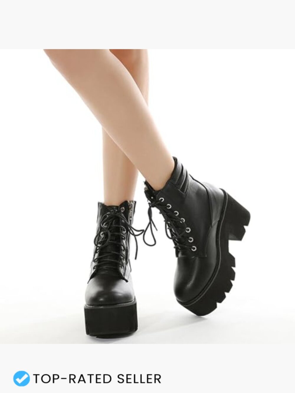 Round Toe Chunky Ankle Boots Lace Up Zipper Combat Boots Platform Heel - Picture 2 of 6